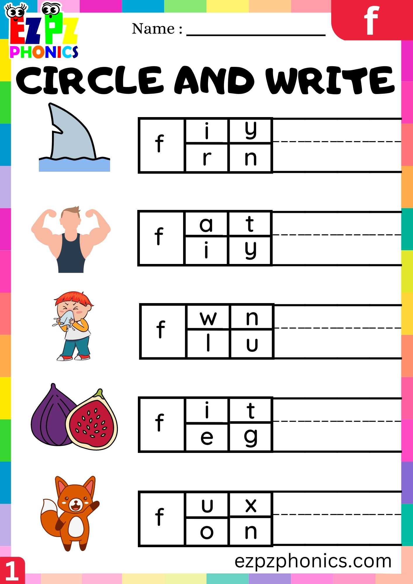 Letter F Circle And Write Beginning Sounds Worksheet